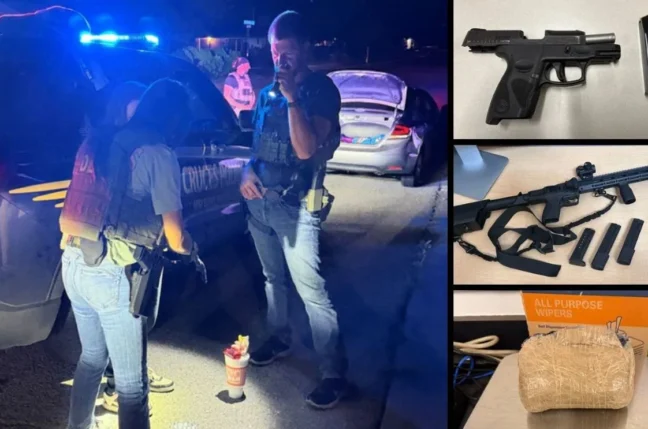 Law enforcement officials and vehicle seizure evidence tied to a Las Cruces fugitive operation