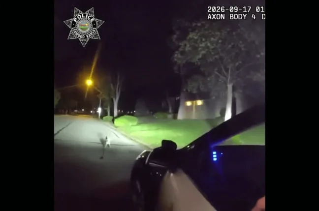A leashed dog standing in a road helped police find a homeowner who needed medical help